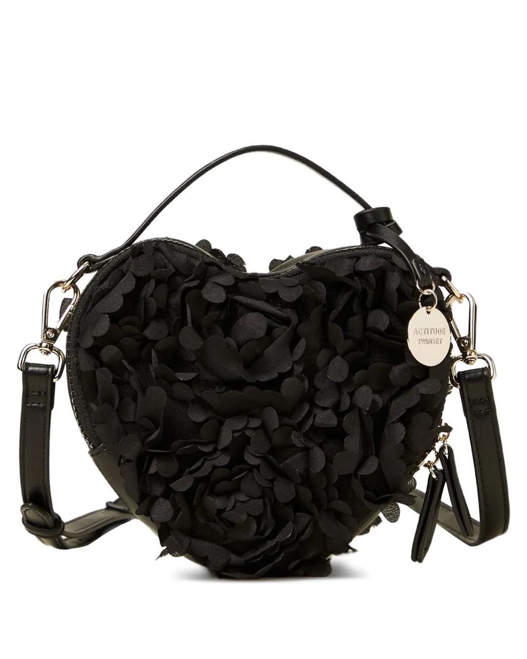 Twinset Black Heart-Shaped Shoulder Bag With Flowers