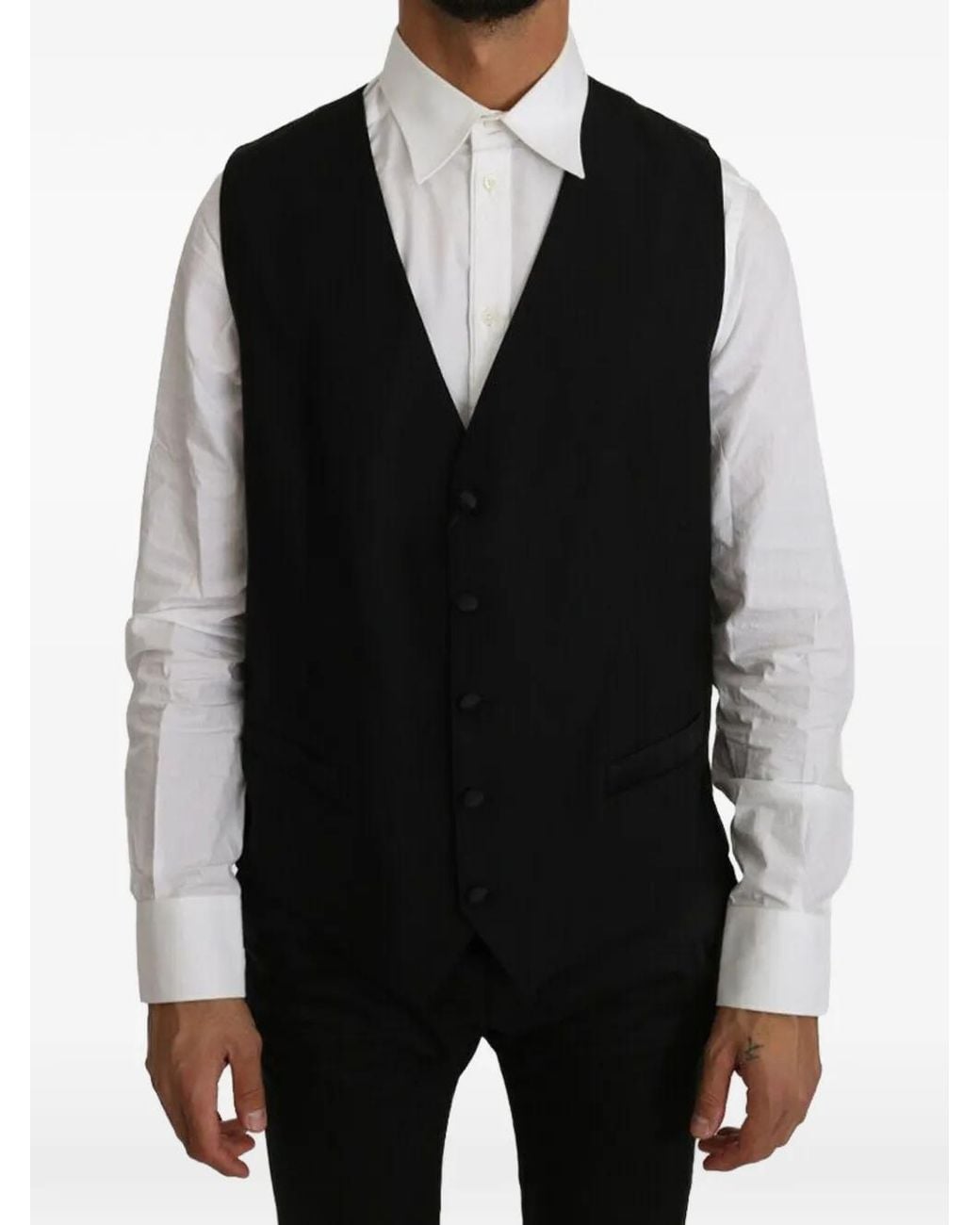 Dolce & Gabbana Black V-Neck Button-Up Waiscoat for men
