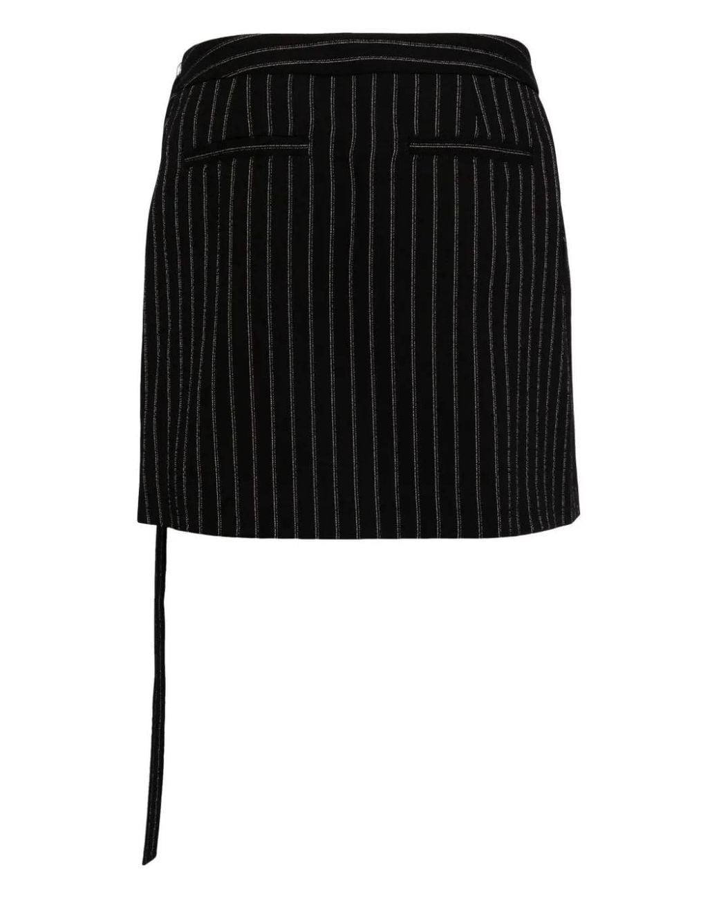 AMI Black Pinstripe-Pattern Belted Skirt