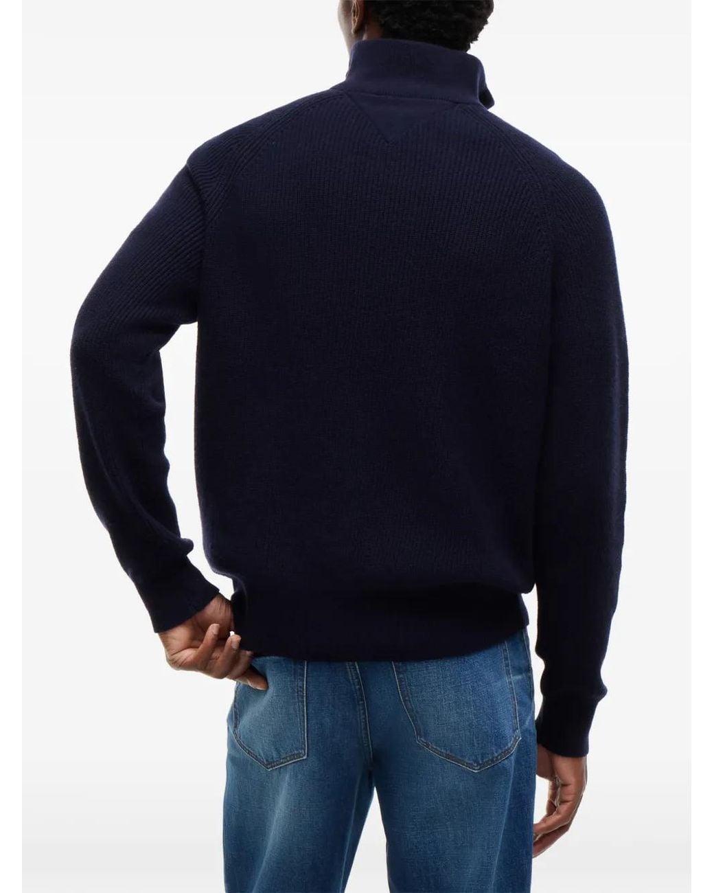 Tommy Hilfiger Blue Ribbed-Knit Quarter-Zip Sweater for men