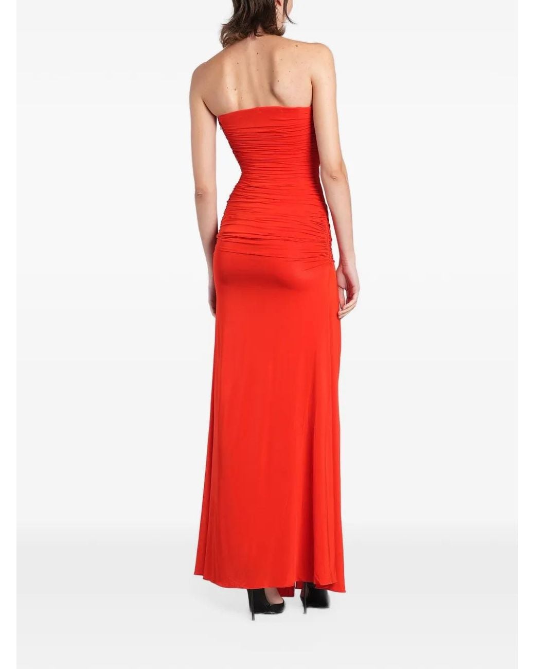 Alex Perry Red Ruched Twist-Detail Maxi Dress