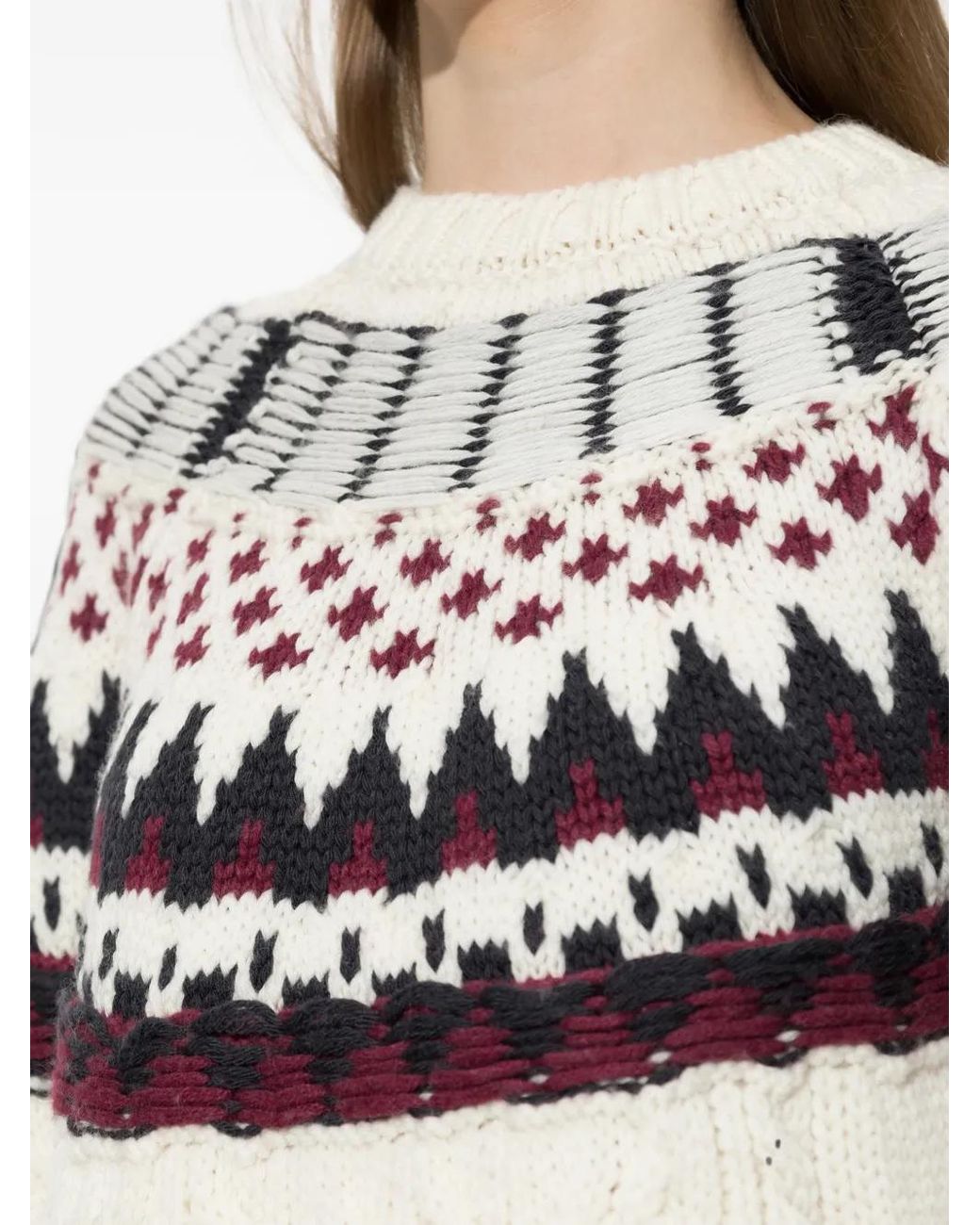 Akep White Fair Isle Cable-Knit Sweater