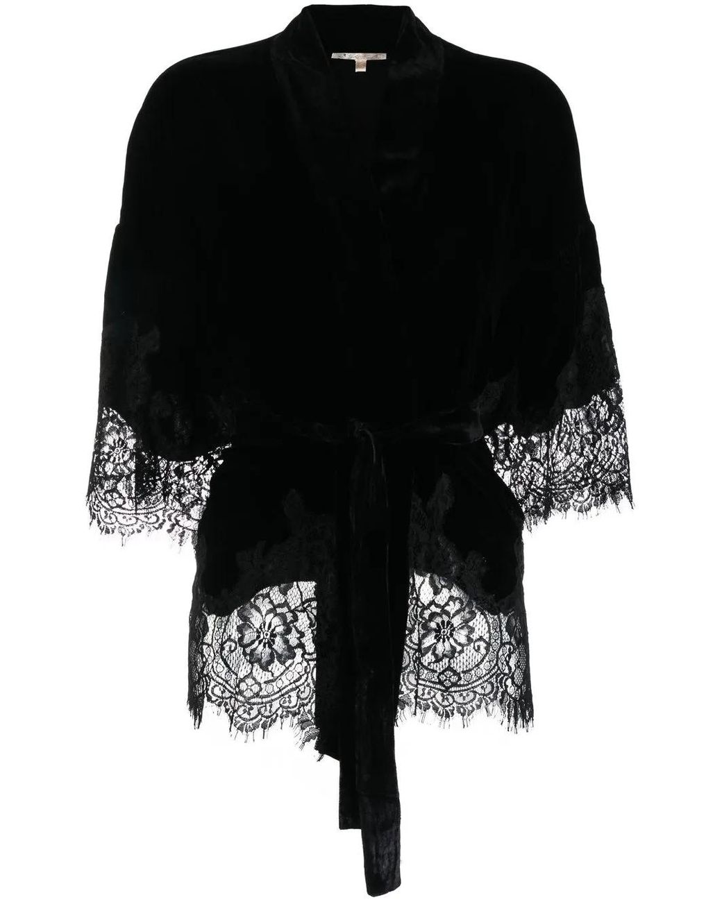 Gold Hawk Black Lace-Detail Velvet Belted Jacket