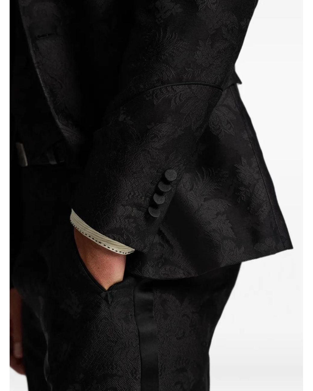 RRL Black Floral-Jacquard Peak-Lapel Blazer for men