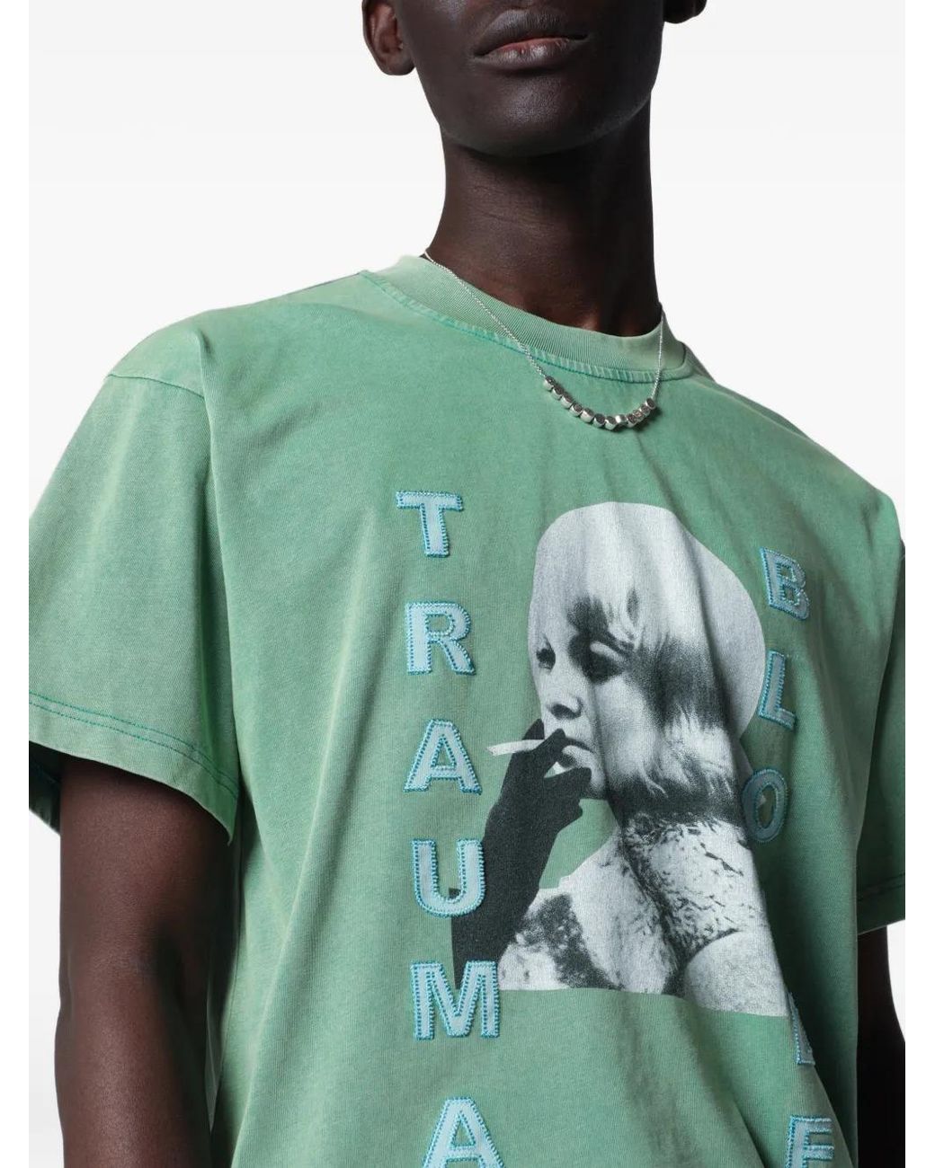 DAGGER Green Graphic-Print Cotton T-Shirt for men