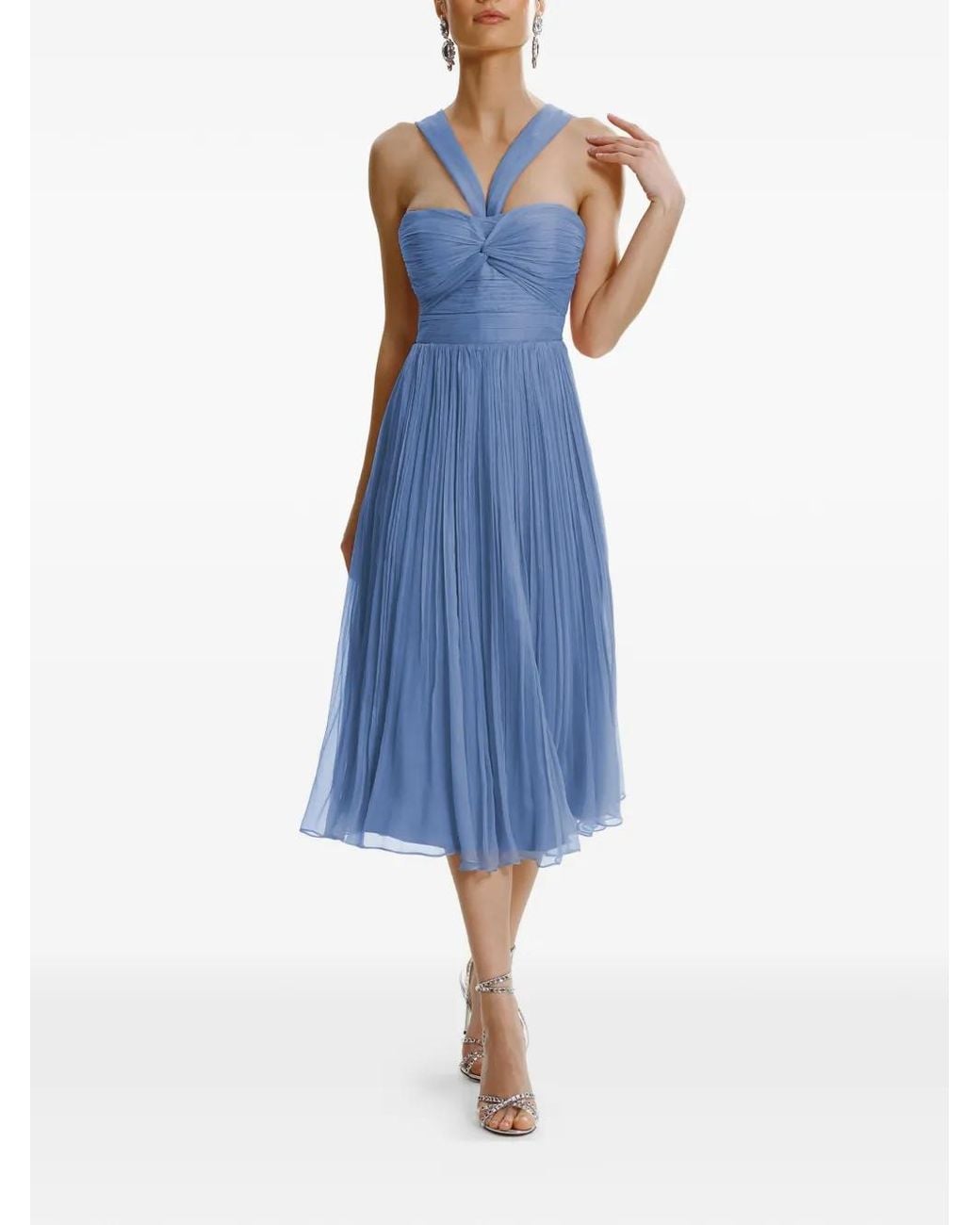Framboise Blue Robe Mi-Longue Gaia En Soie À Design Croisé