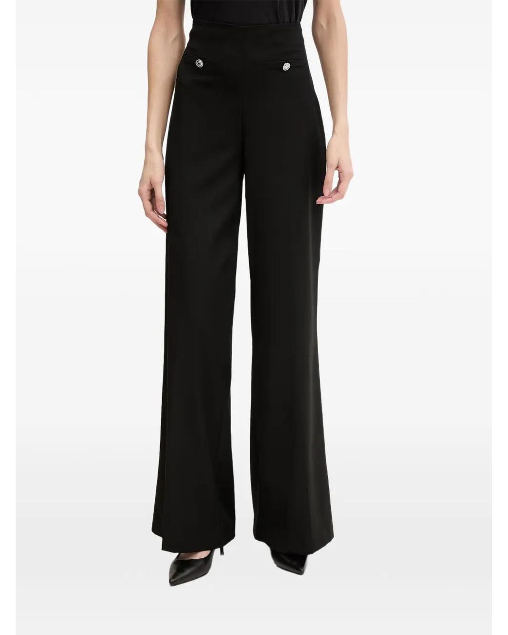 Morgan Black Button-Detail Wide-Leg Trousers