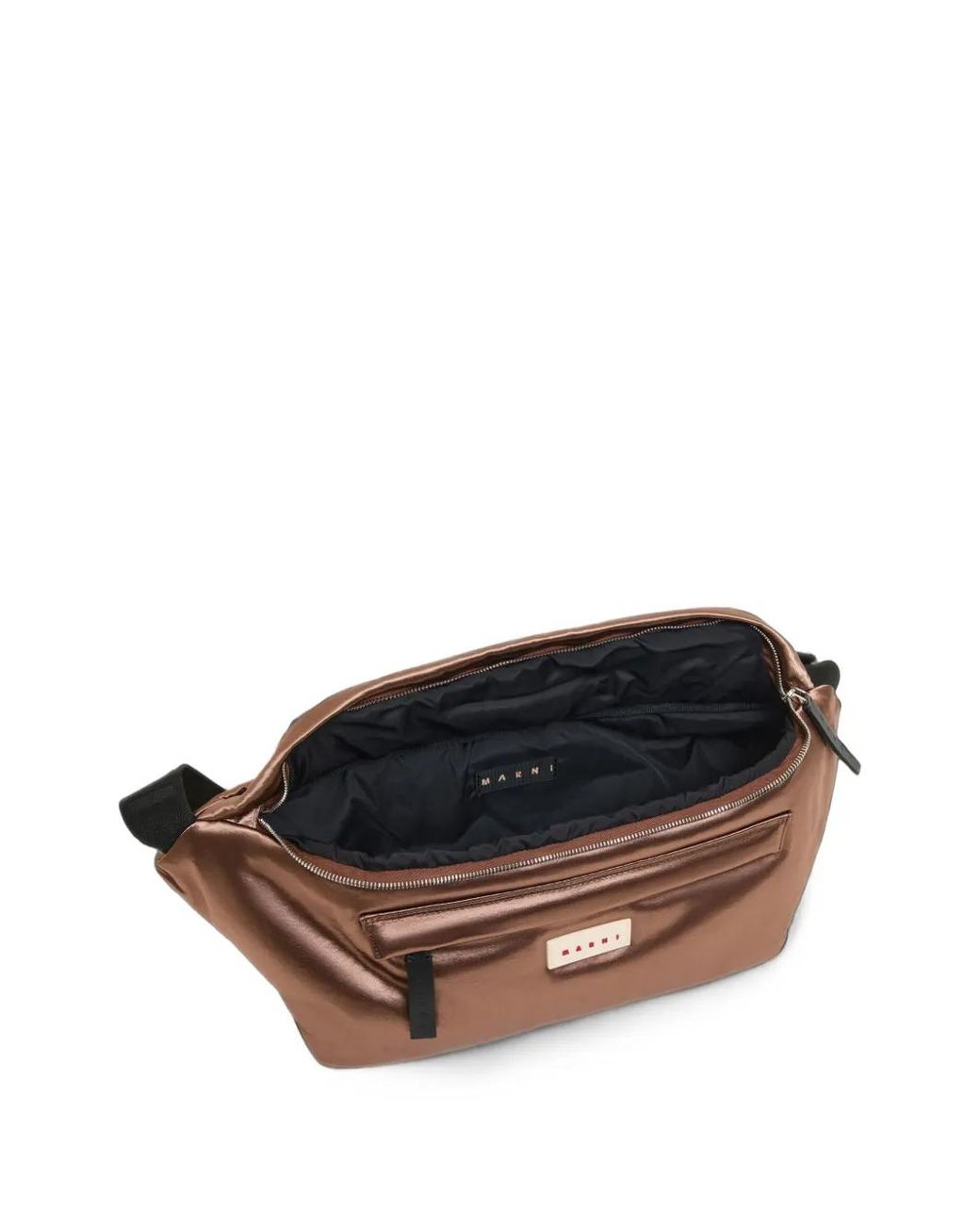Marni Brown Logo-Patch Satin Belt Bag