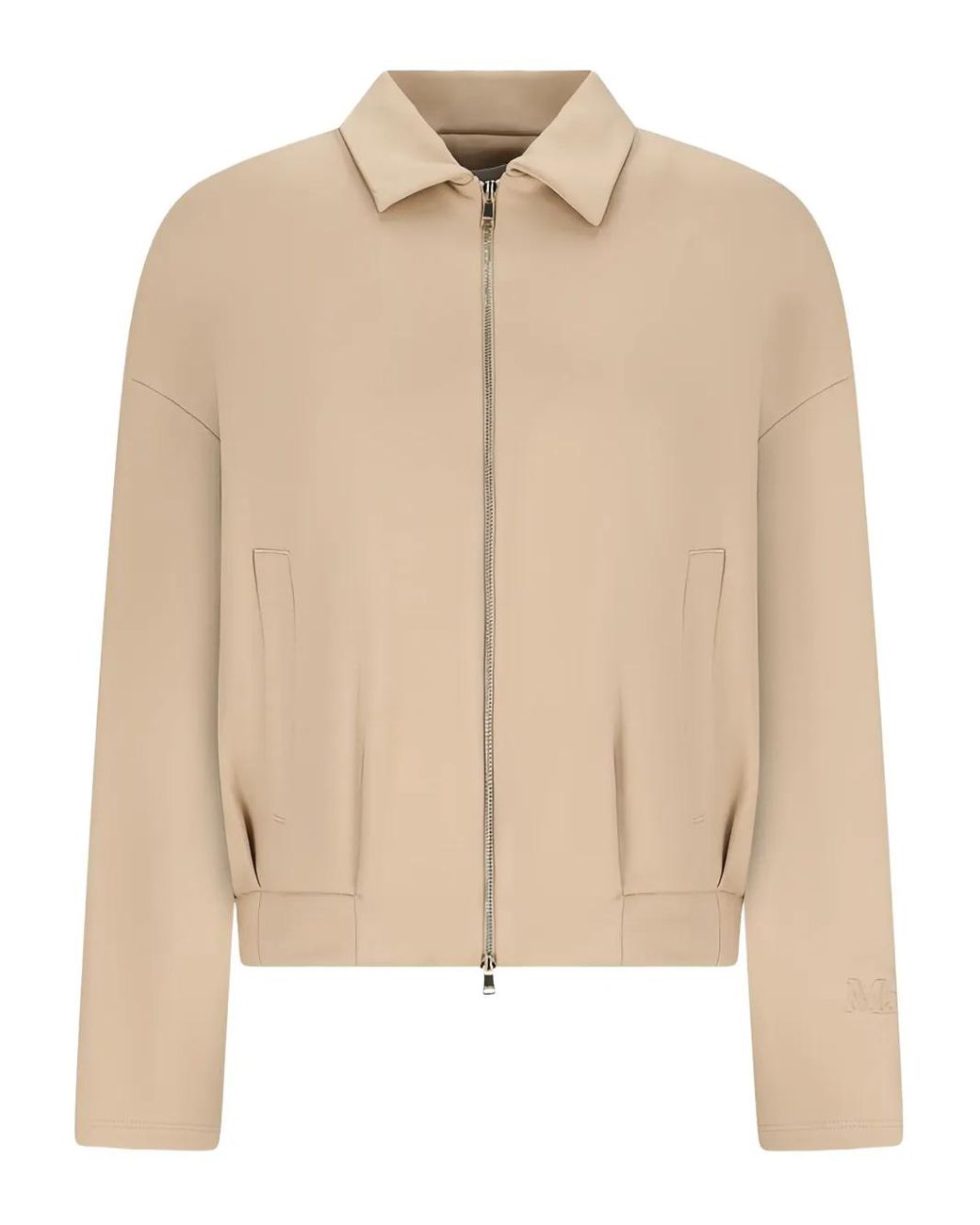 Max Mara Natural Argenta Zip-Front Collared Jacket