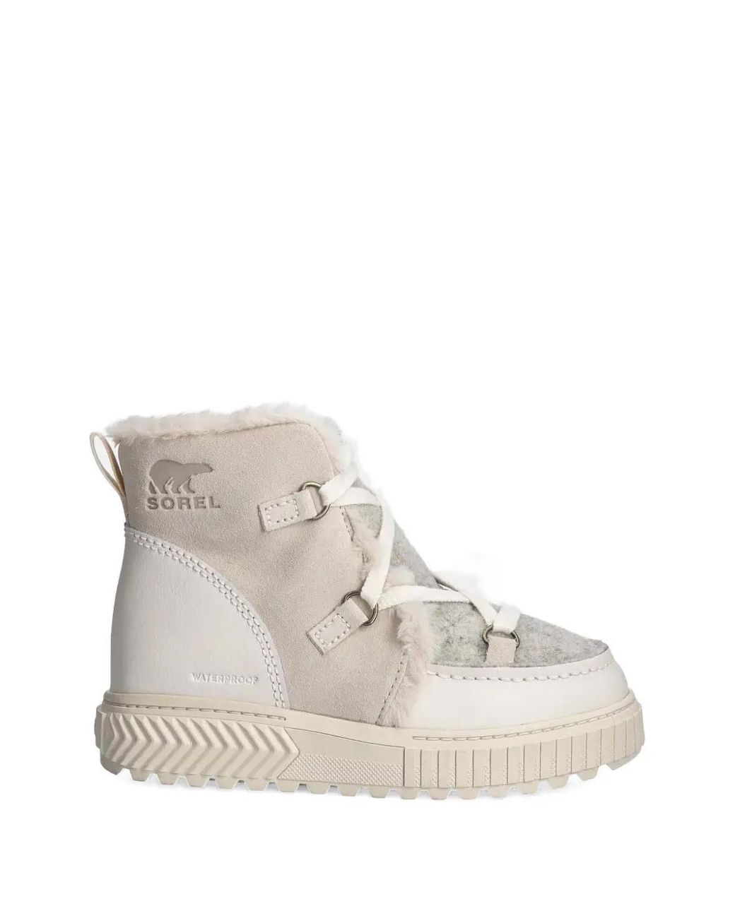 Sorel White Ona Ave Faux-Fur Trim Lace-Up Boots