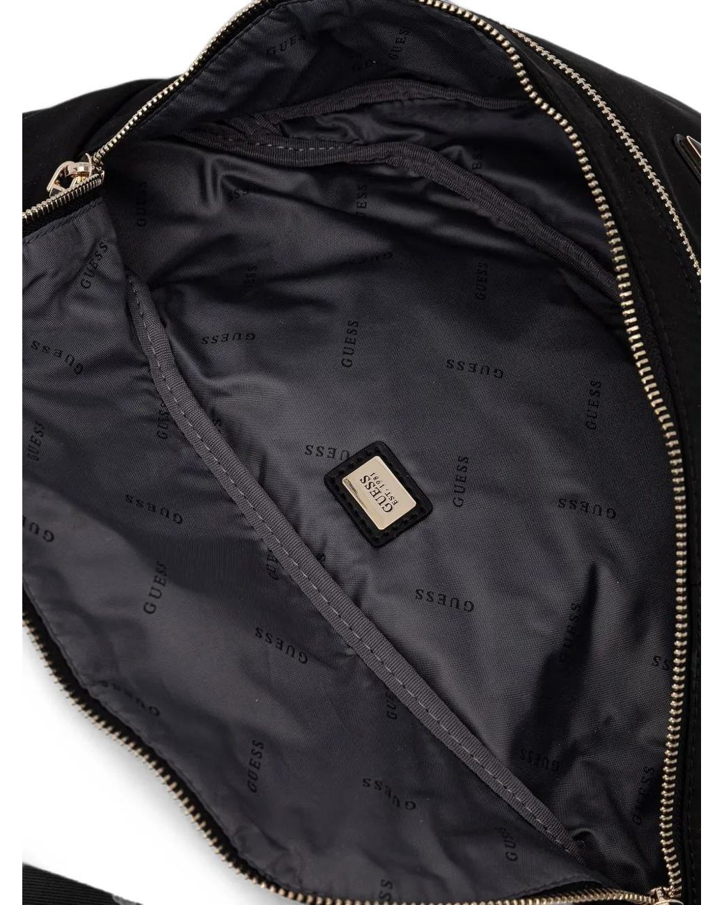 Guess Black Sac Banane Zippé À Plaque Logo