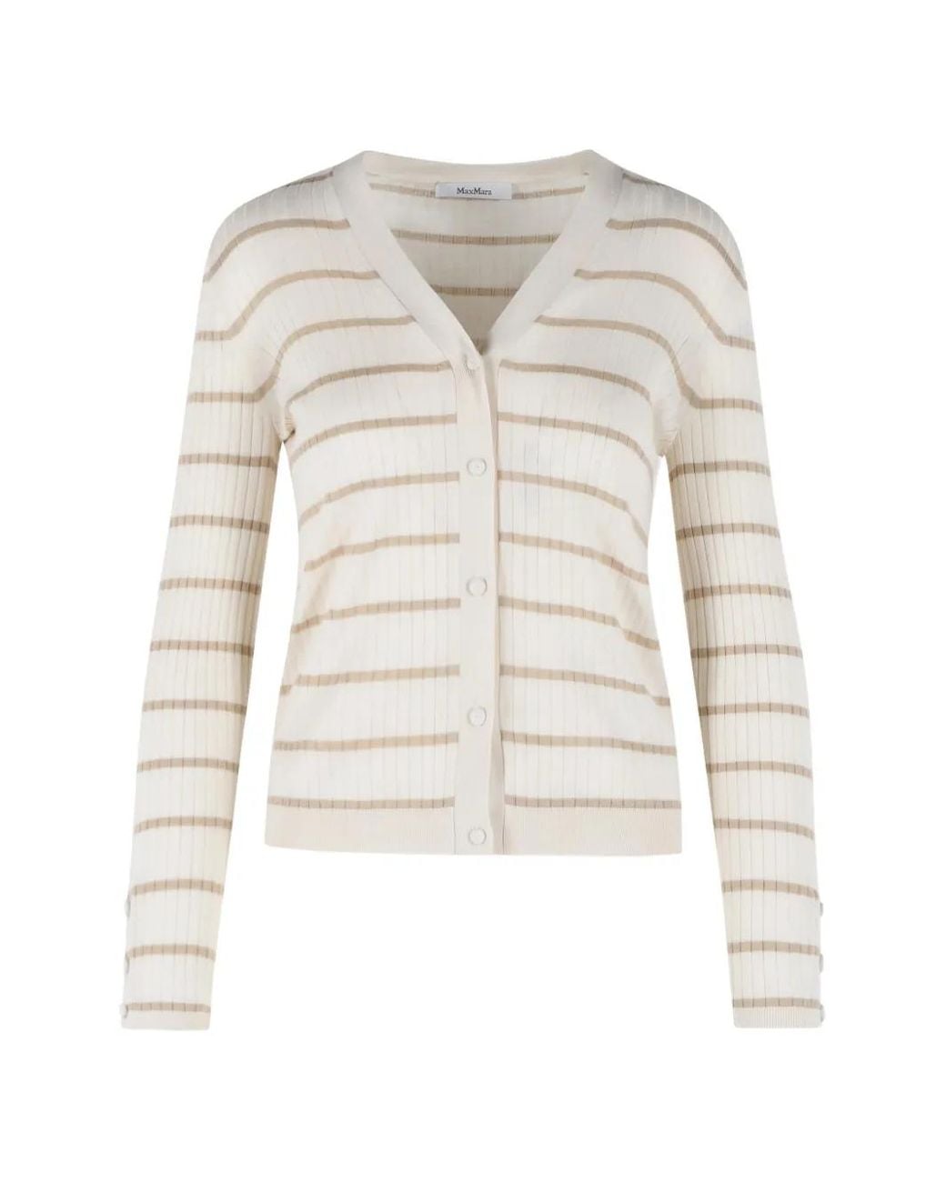 Max Mara White Pedale Striped V-Neck Cardigan