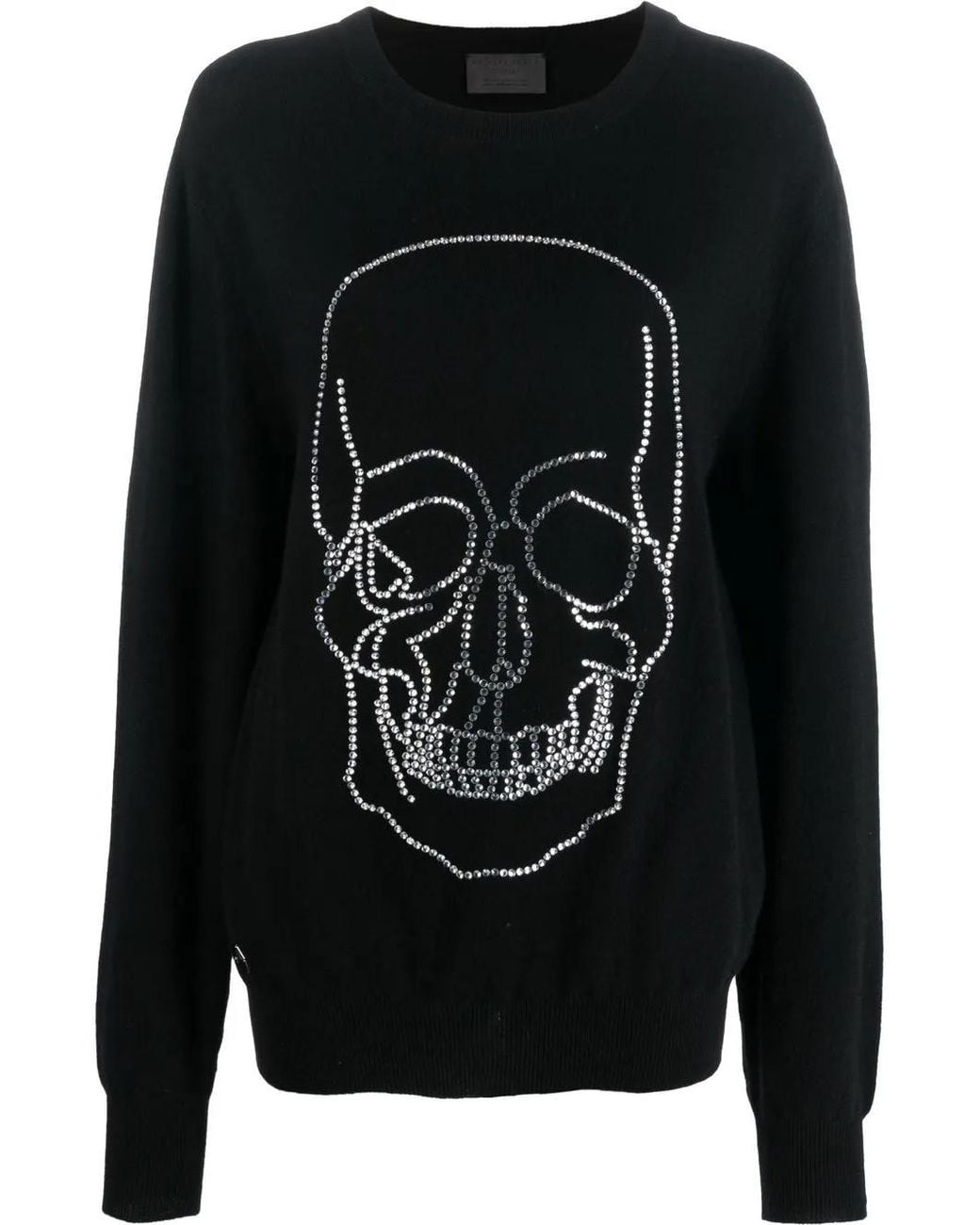 Philipp Plein Black Studded-Skull Cashmere Pullover