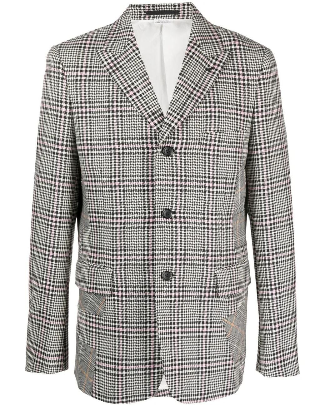 Comme des Garçons Gray Patchwork Detailing Checked Blazer for men