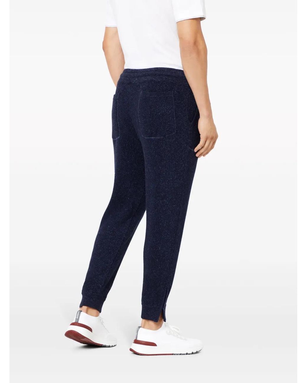 Brunello Cucinelli Blue Ribbed-knit Cotton-blend Track Pants for men