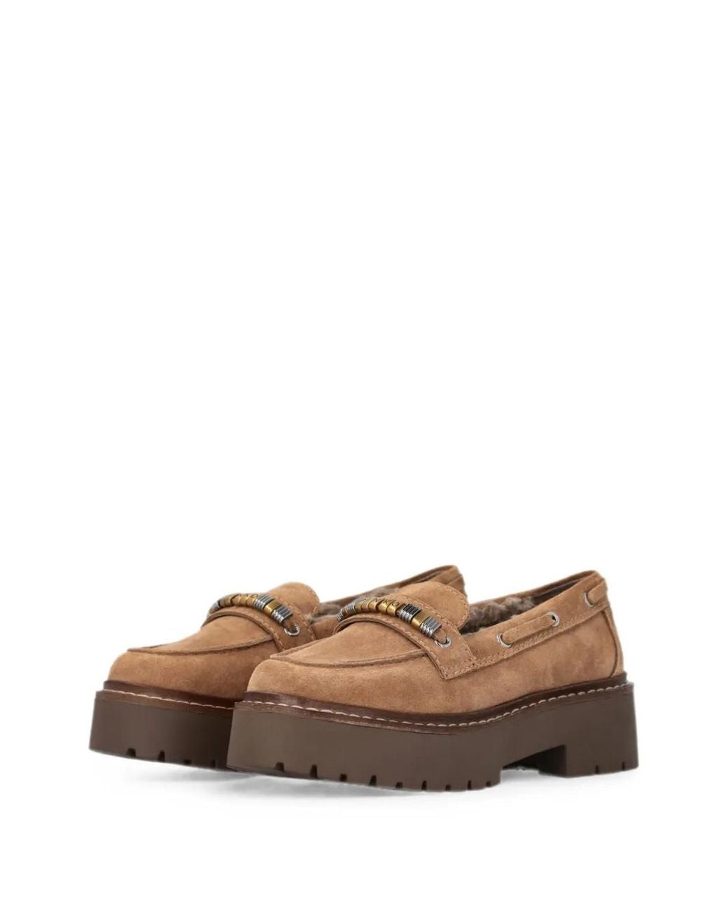 Pinko Brown Logo-Embellished Suede Loafers