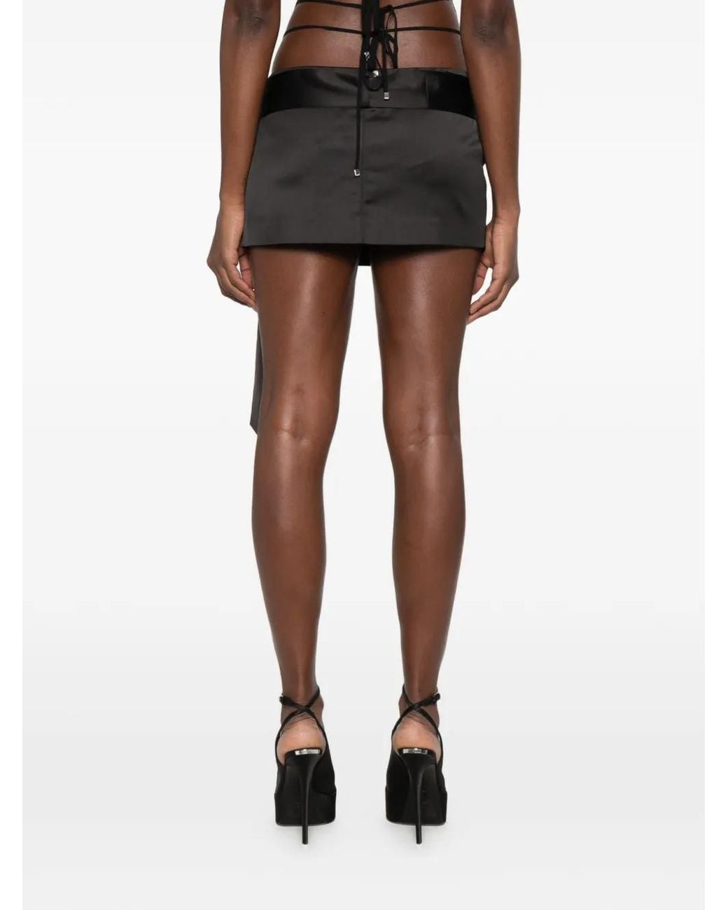 The Attico Black Mini Satin Wrap-Style Skirt