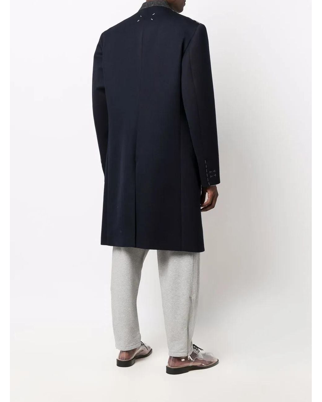 Maison Margiela Blue Collarless Mid-Length Coat for men