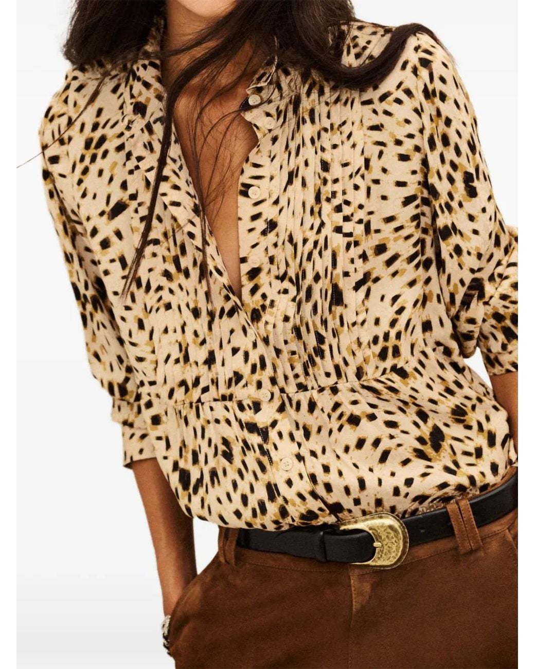 Ba&sh Metallic Hony Pleated Animal-Print Shirt