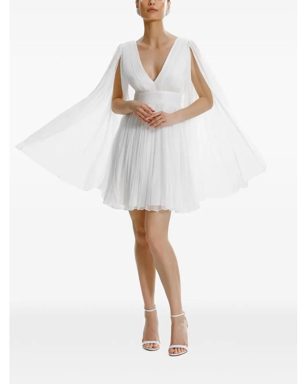 Framboise White Robe Courte Palmer En Soie À Col V