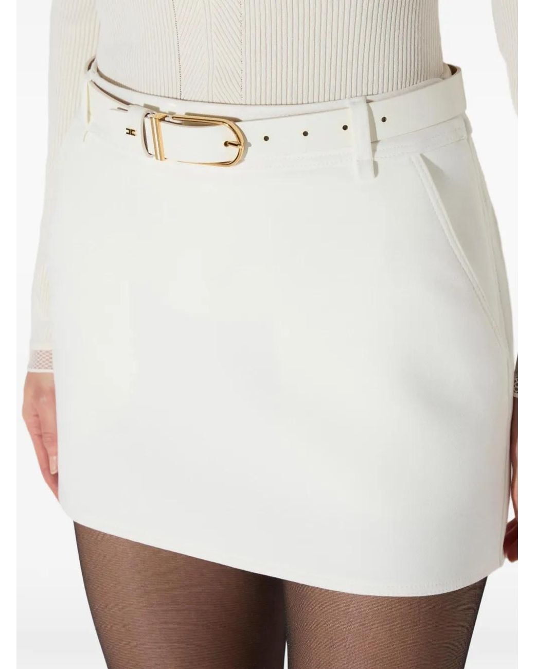 Elisabetta Franchi White Double-Layer Crêpe Miniskirt With Belt