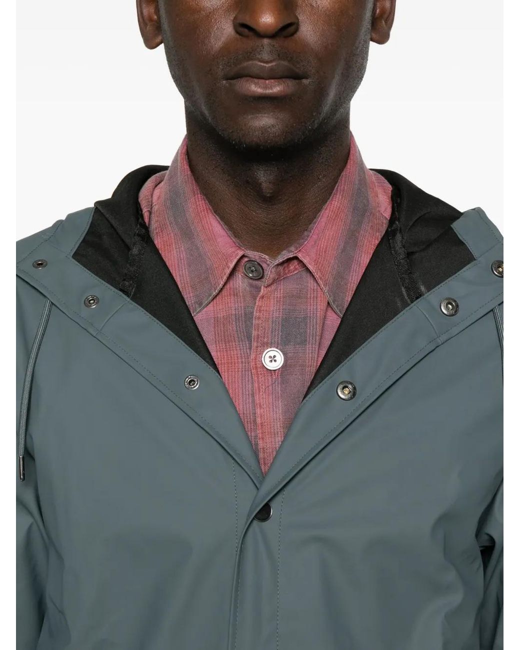 Rains Blue Snap-Button Hooded Raincoat