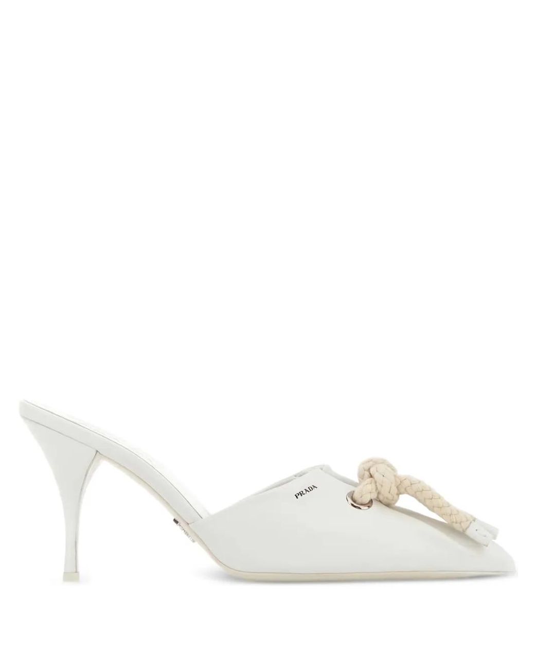 Prada White 85Mm Knot-Detail Mules