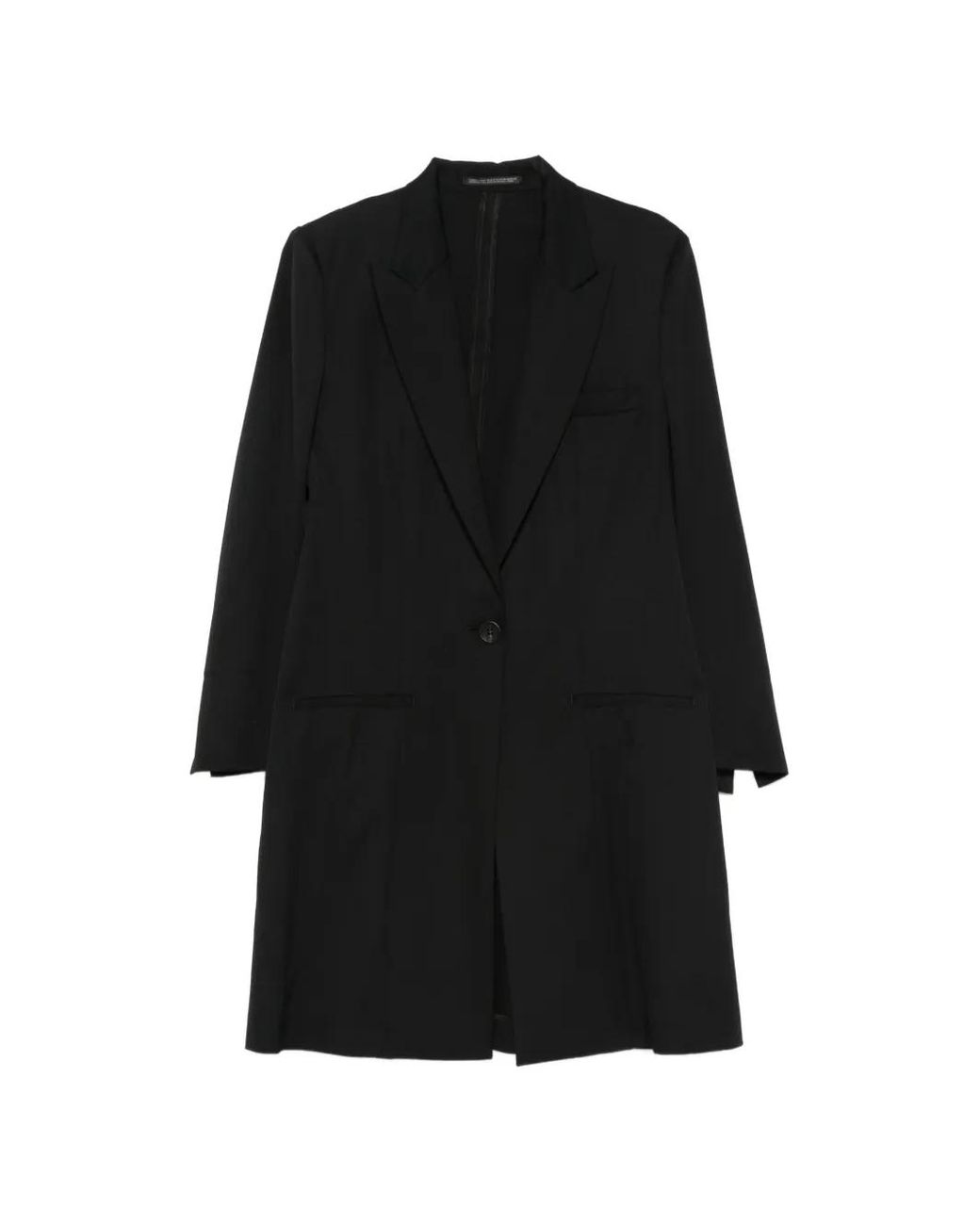 Yohji Yamamoto Black Asymmetric-Panel Single-Breasted Coat