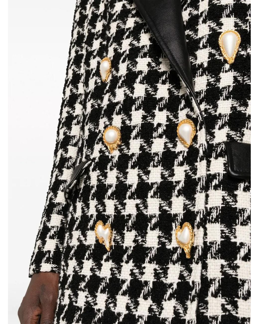 Moschino Black Houndstooth-Pattern Double-Breasted Jacket
