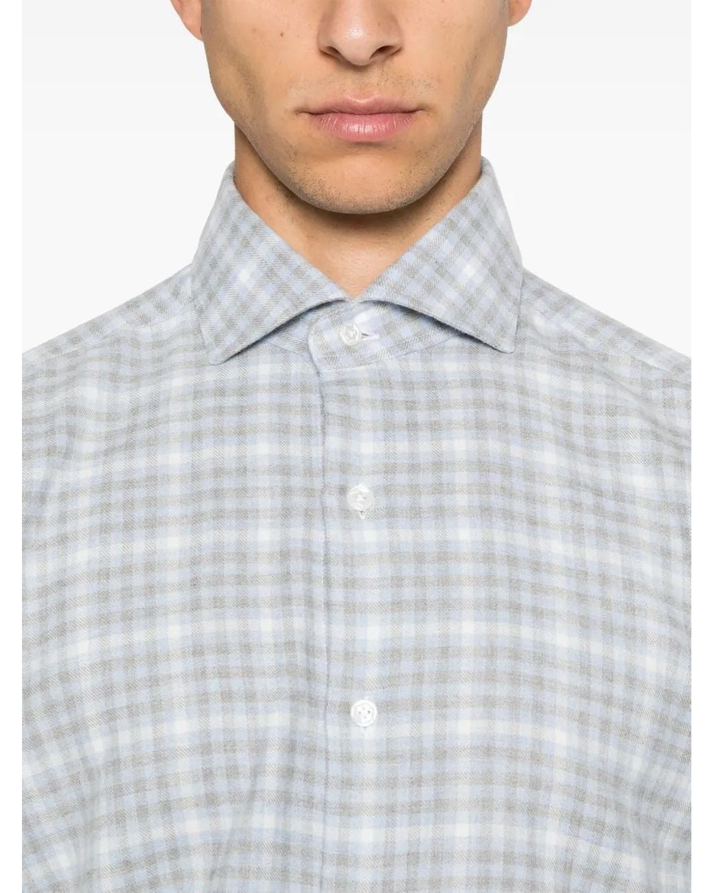 Barba Napoli White Checked Shirt for men