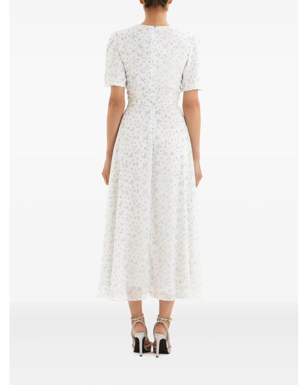 POST MERIDIEM White Short-Sleeve Floral Midi Dress