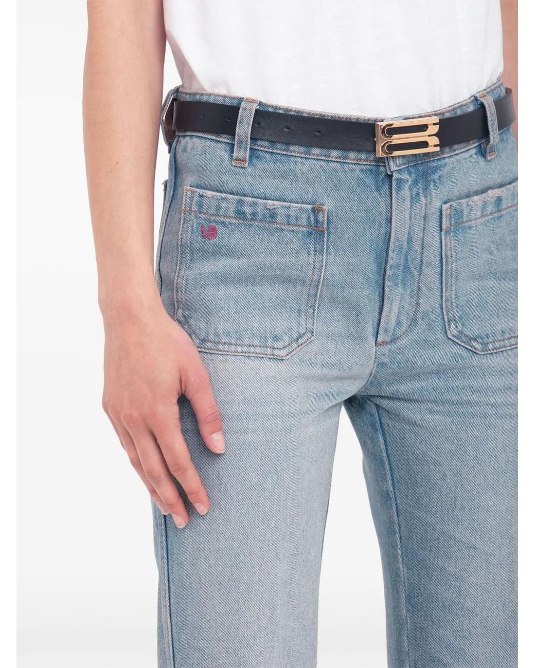 Victoria Beckham Blue Cropped Jeans With Concealed Fly And Modern Silhouette