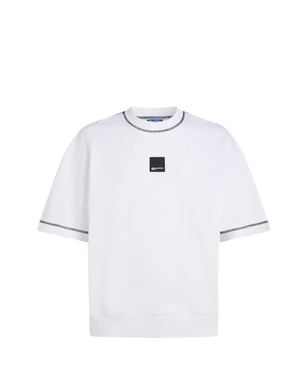 Karl Lagerfeld White Short-Sleeved Contrast Stitch Sweatshirt for men