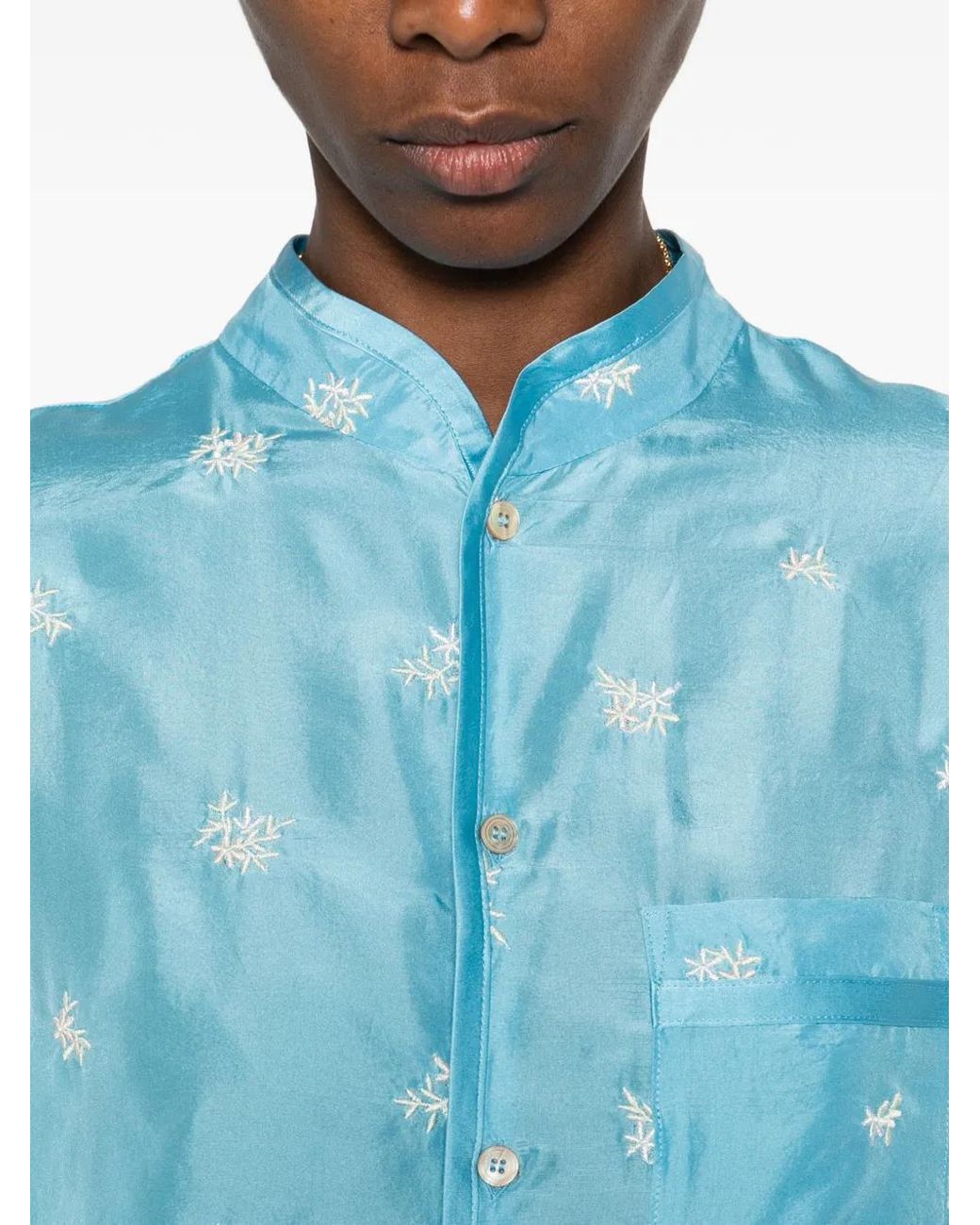 Forte_forte Blue Floral Chest-Pocket Shirt