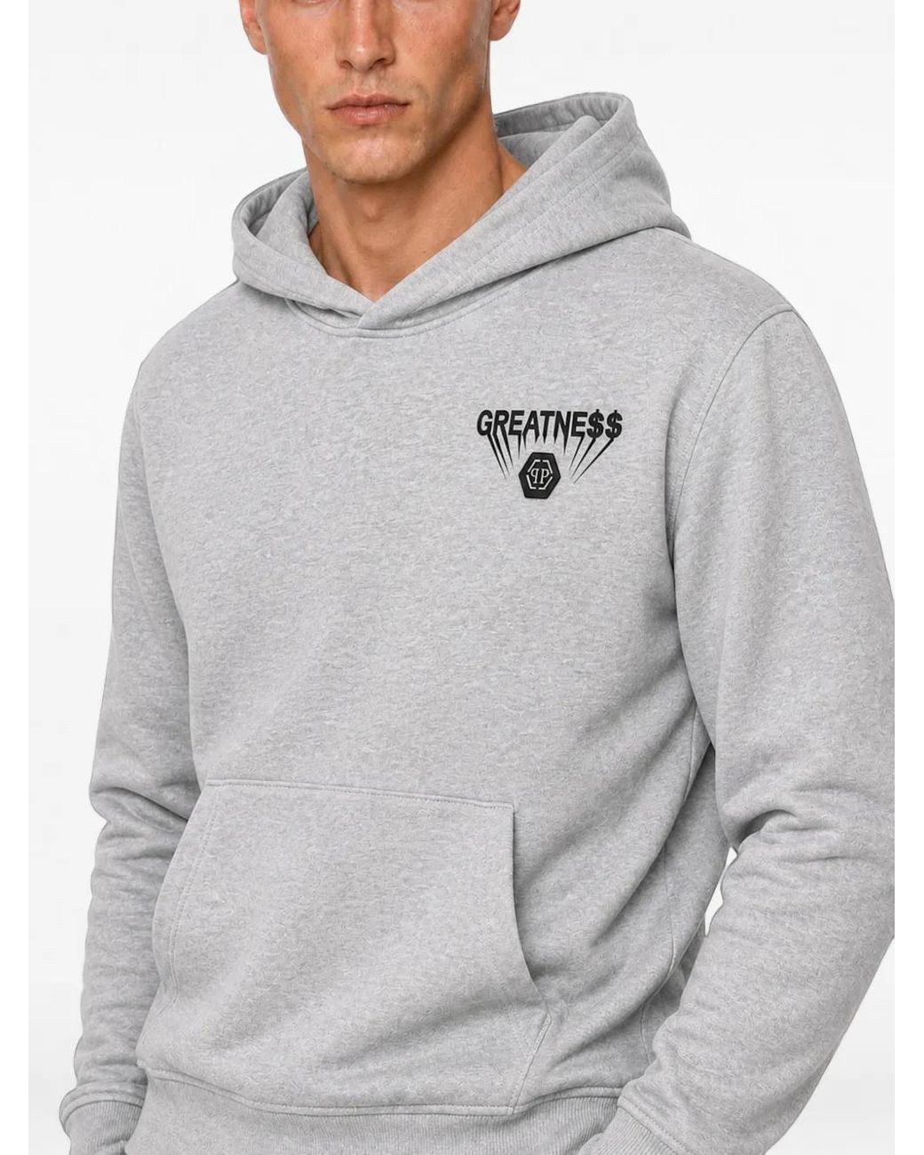 Philipp Plein Gray Fleece Hoodie Greatness for men