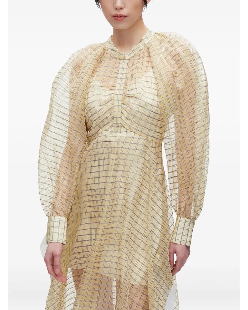 3.1 Phillip Lim White Puff-Sleeve Checked Midi Dress