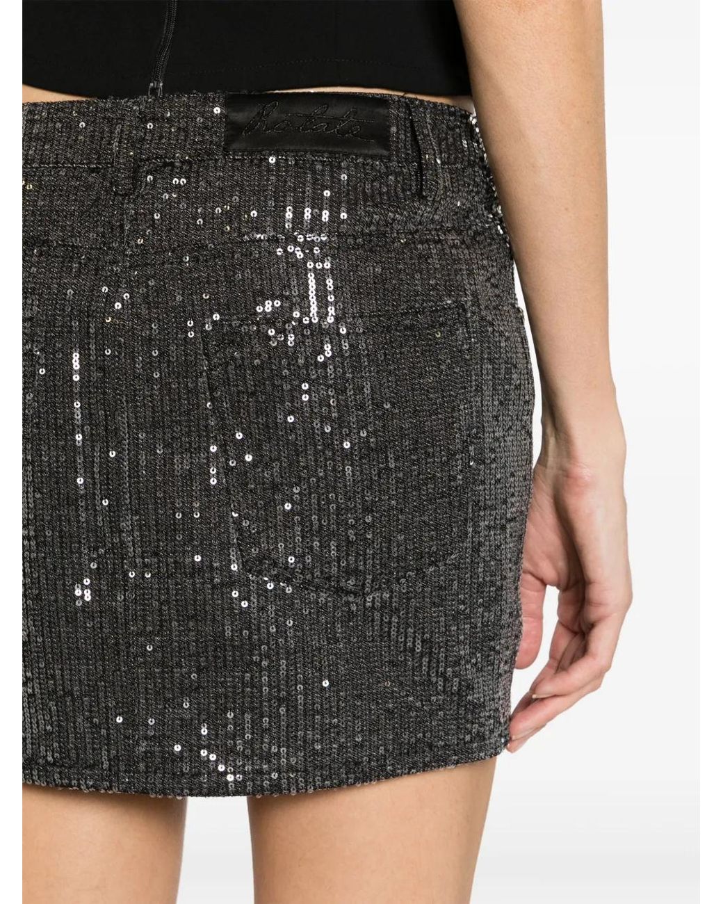 ROTATE BIRGER CHRISTENSEN Black Ladies Sequin Twill Mini Skirt, Brand Size 38 (Us