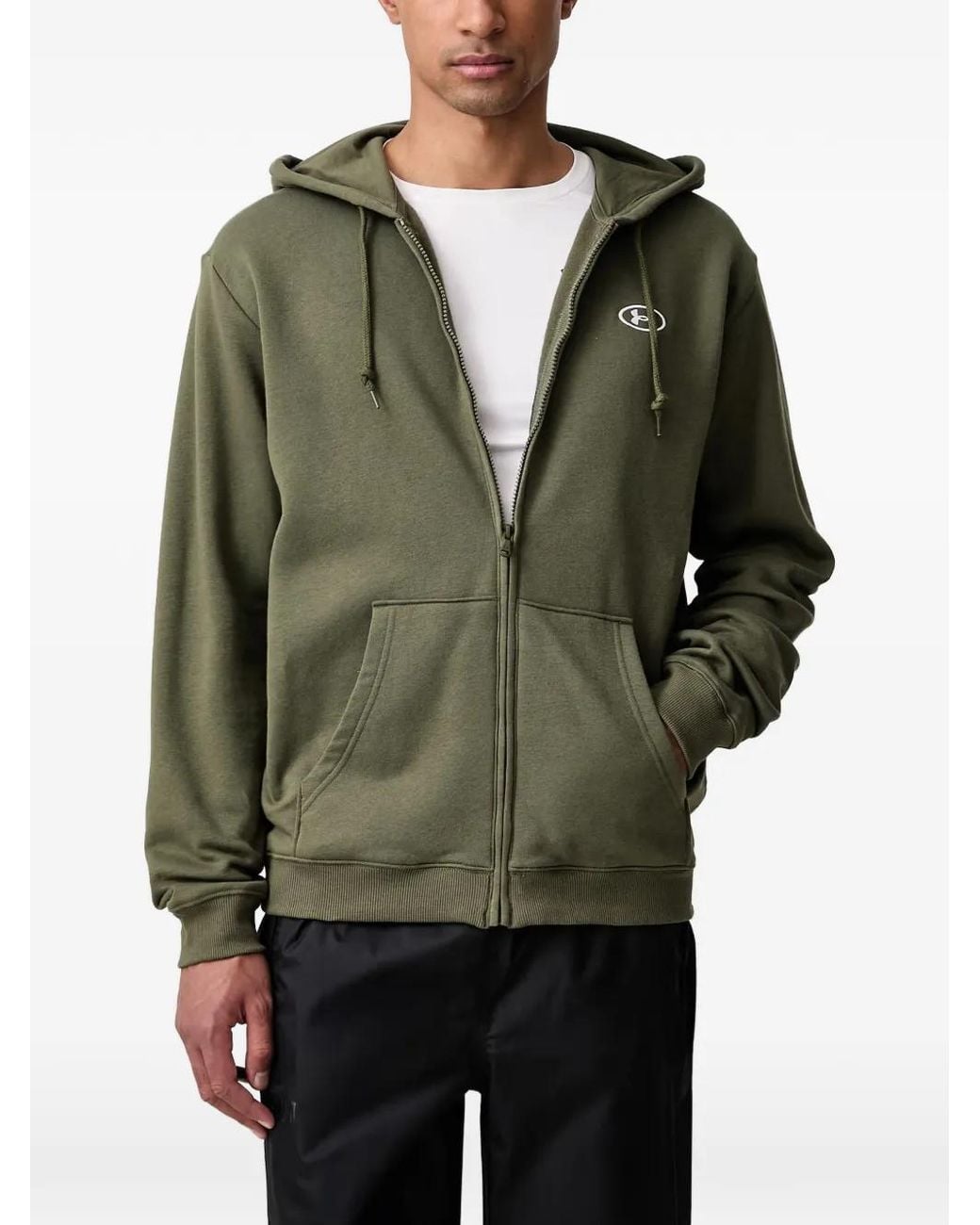 Under Armour Green Logo-Embroidered Zip-Up Hoodie for men
