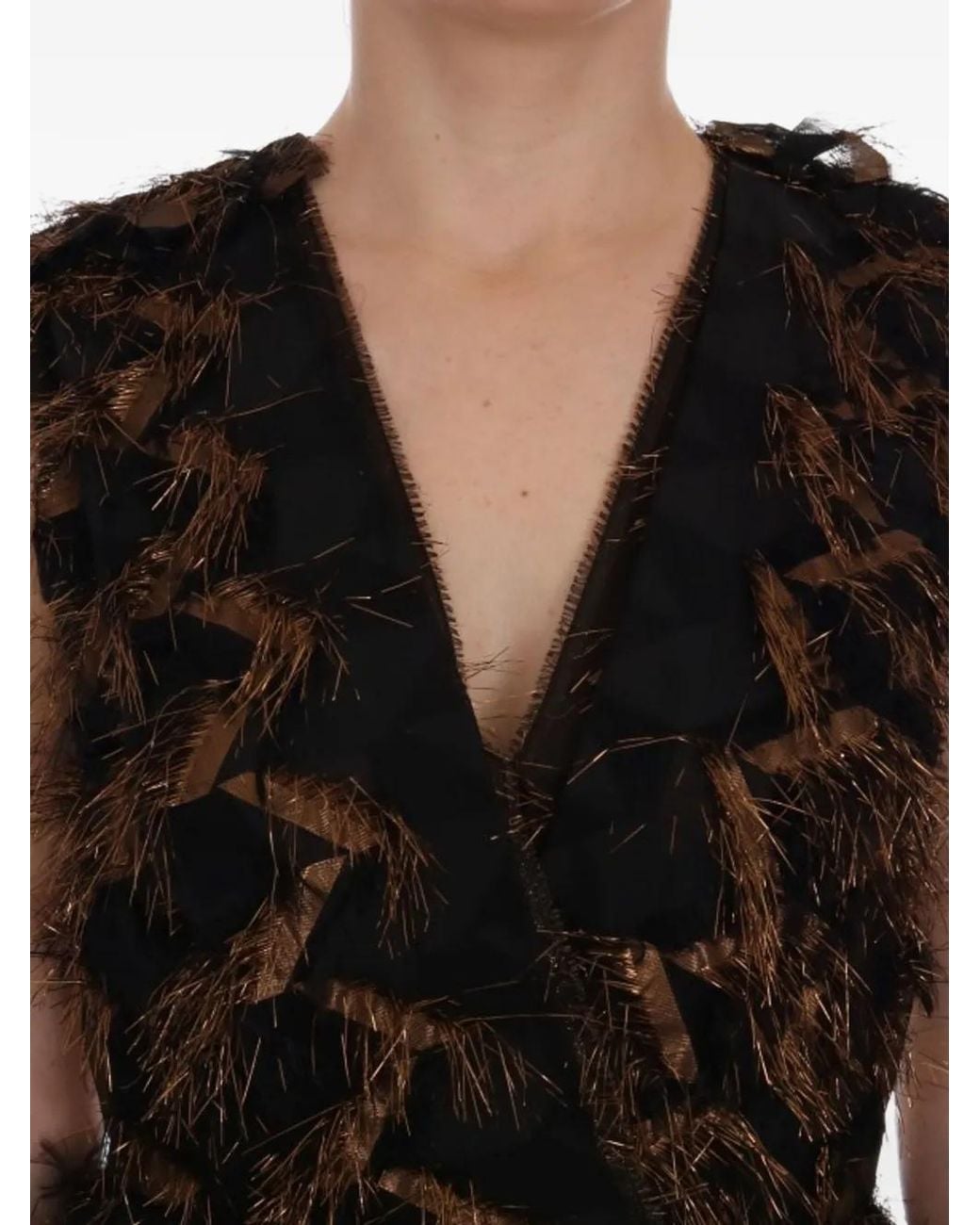 Dolce & Gabbana Black Embroidered Fringe-Trimmed Dress