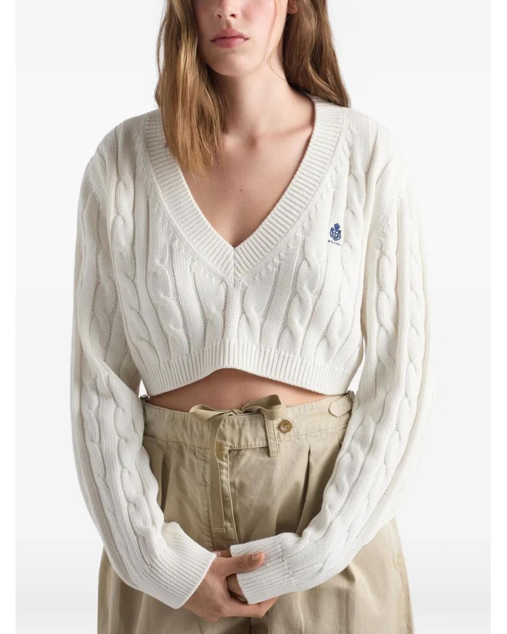 Prada White V-Neck Cotton Sweater