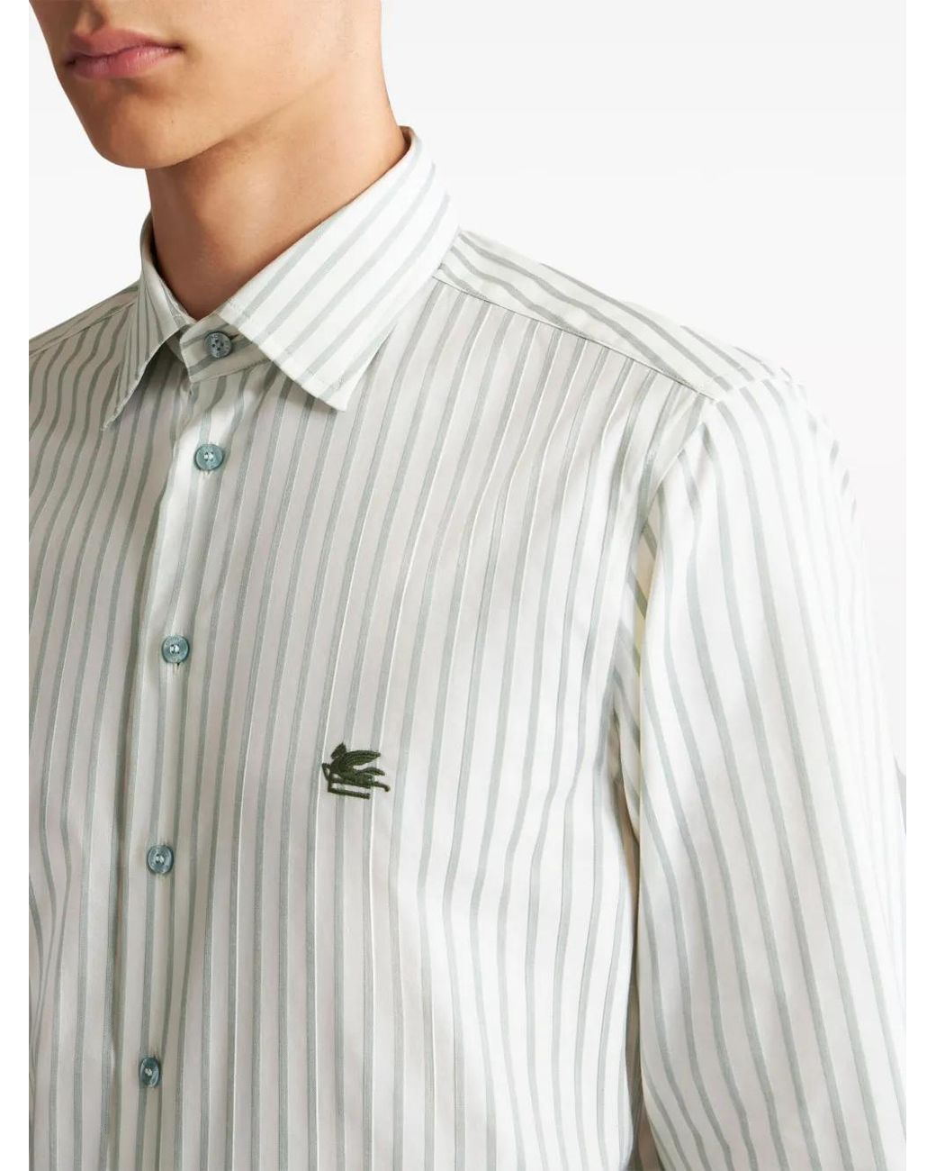 Etro Blue Striped Shirt With Embroidered Logo for men