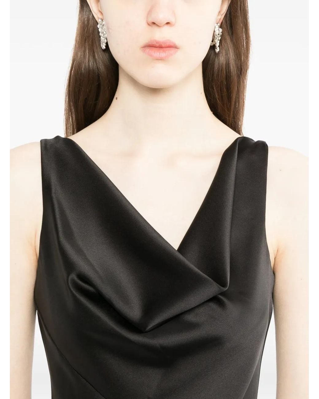 Amsale Black Bias Cut Cowl Neck Maxi Dress