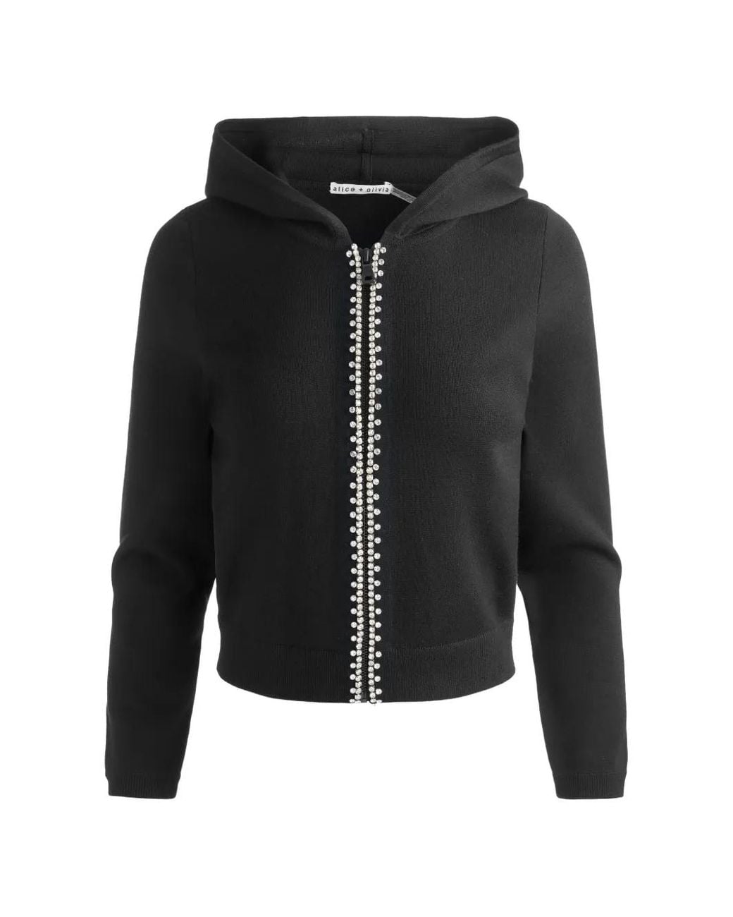 Alice + Olivia Black Dollie Crystal-Embellished Zip-Up Hoodie