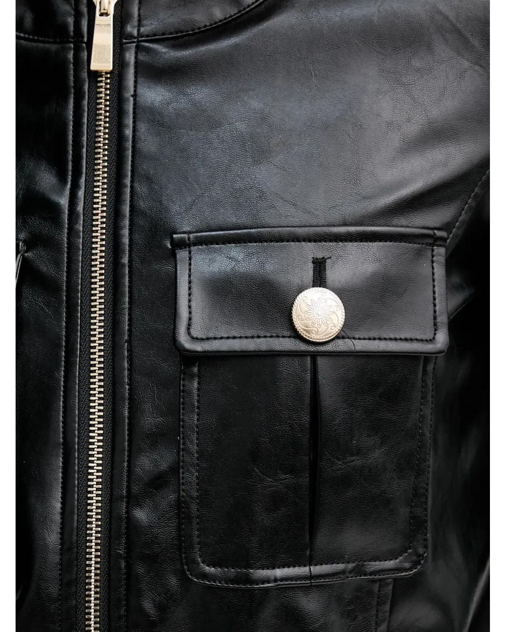 Sisley Black Flap-Pockets Zipped Biker Jacket