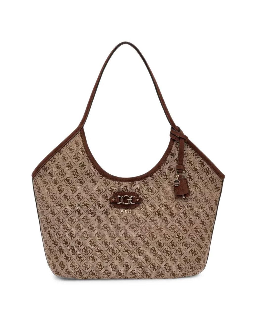 Guess Brown Samantha Monogram-Print Logo-Plaque Tote Bag