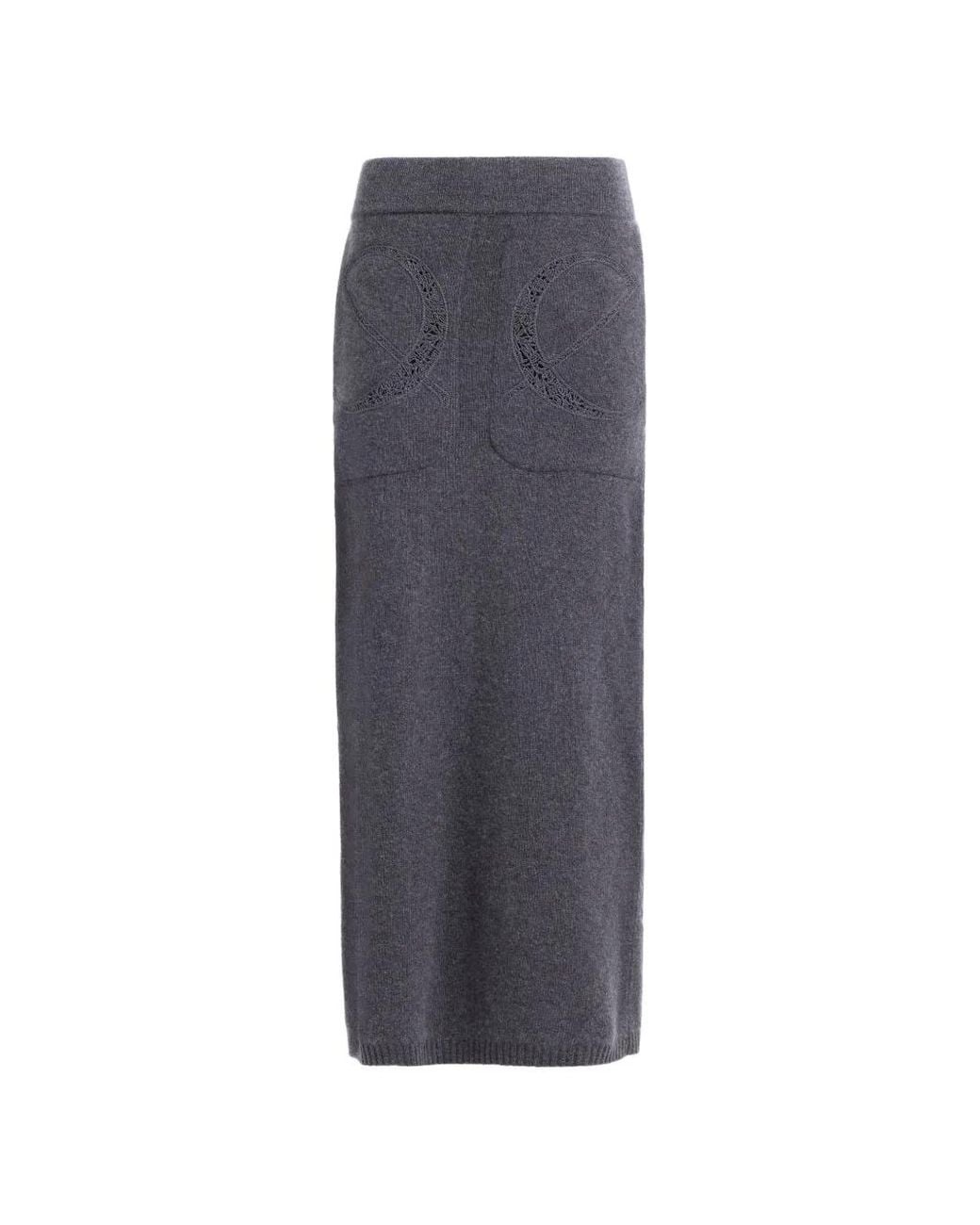 Elie Saab Blue Lace-Detail Knit Midi Skirt