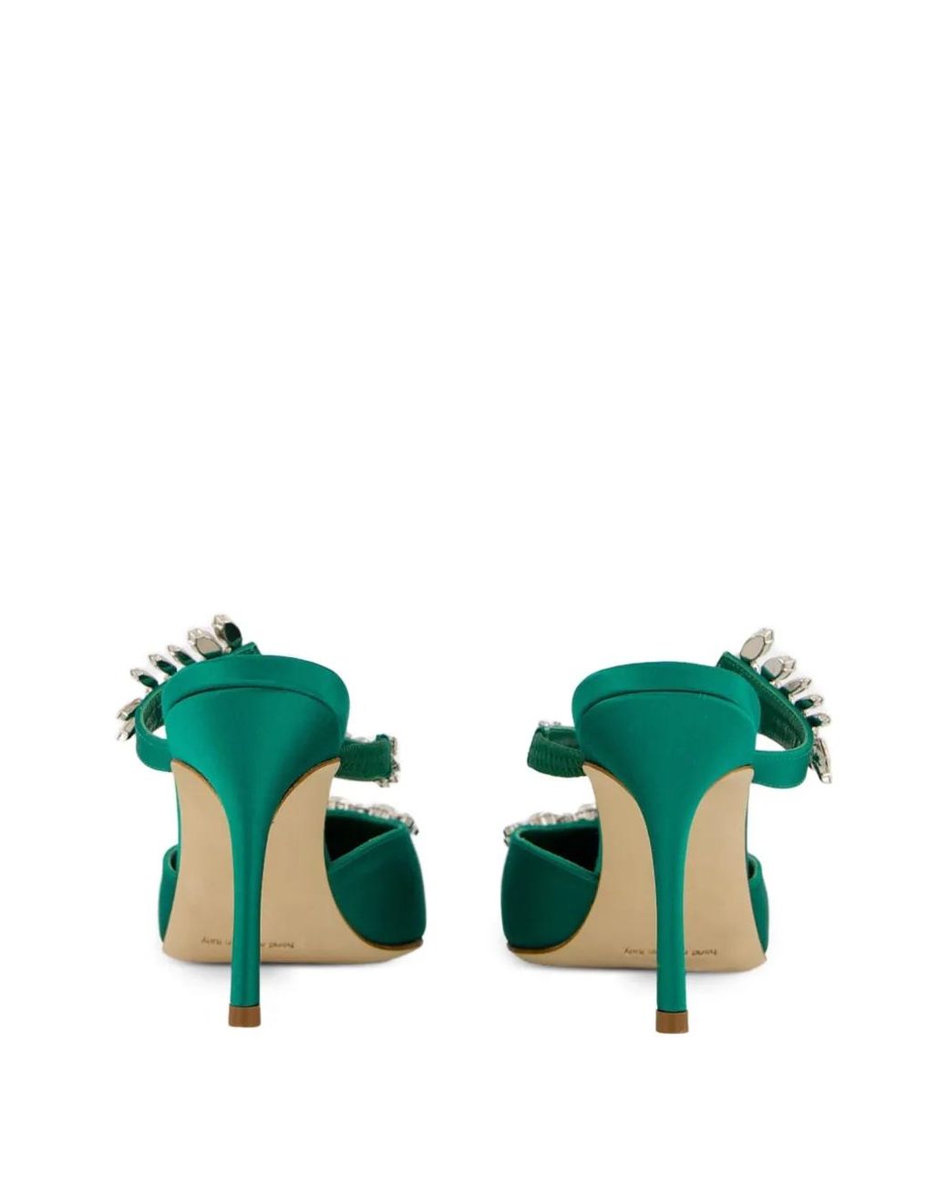 Manolo Blahnik Green 90Mm Crystal-Embellished Satin Mules