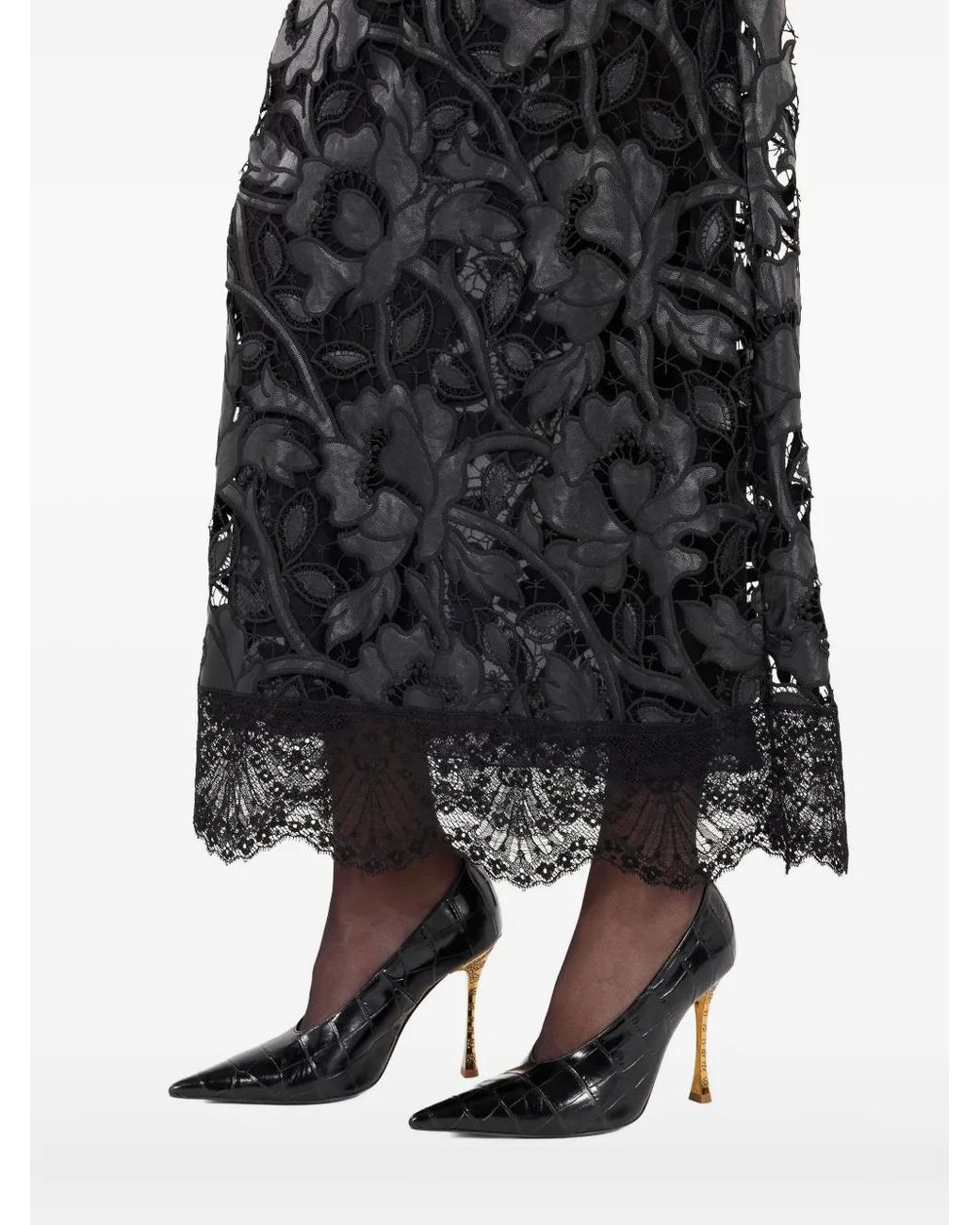 Roberto Cavalli Black Floral-Lace Skirt