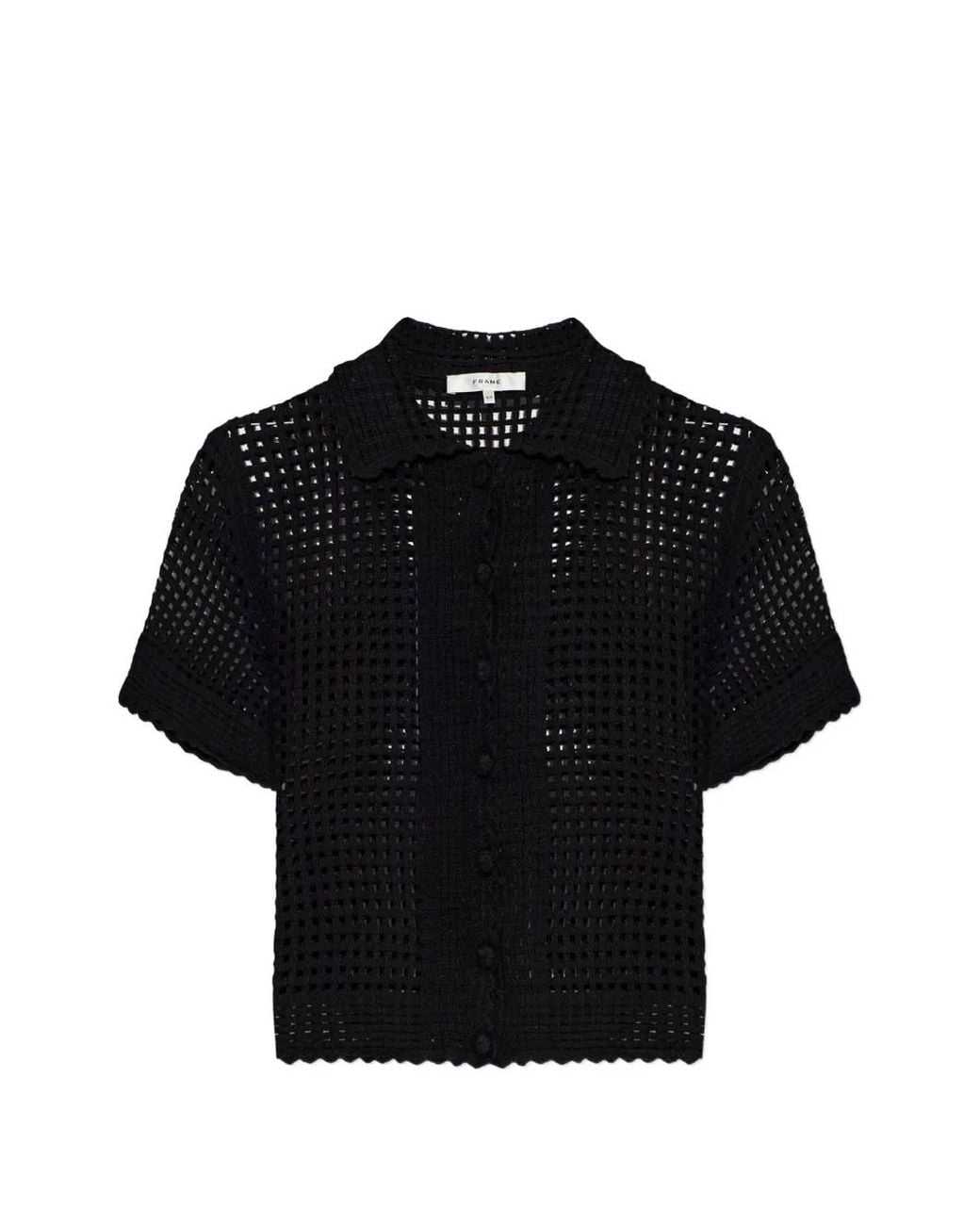 FRAME Black Crochet-Knit Short-Sleeve Top