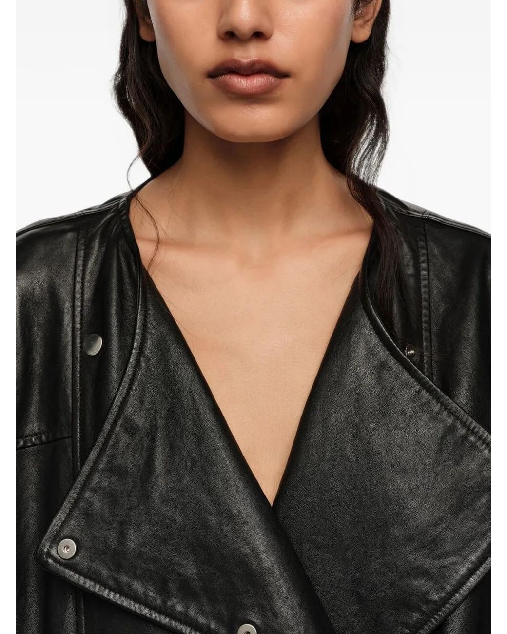 Bimba Y Lola Black Leather Double-Breasted Jacket